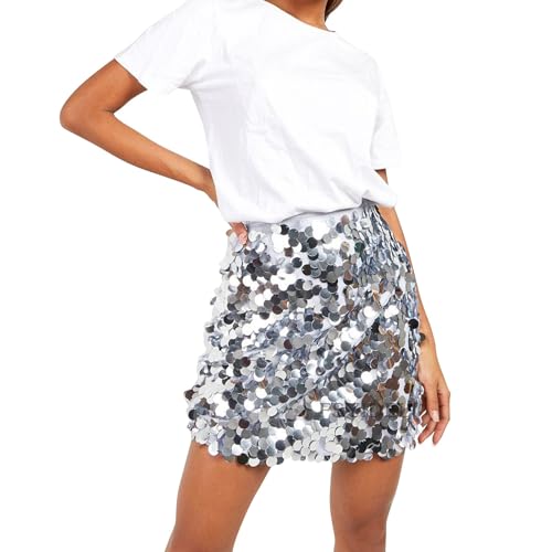 Falda de Lentejuelas Plateada y Negra - Mini Corta Brillante - Corsé Mardi Gras - Halrock Sexy Envolvente - Lápiz Slim Oro y Plata