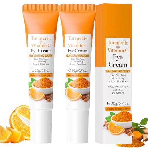 2PCS Turmeric + Vitamin C Eye Cream - Turmeric Dark Circle Eye Cream Anti-Aging, Puffy Eye Treatment | Uneven Skin Tone, Gentle Eye Care For All Skin Types, Vitamin C Lotion For Instant Glow