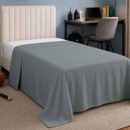 Supreme Elegance 100% Cotton Twin Size Flat Bed Sheet Only, Charcoal Gray