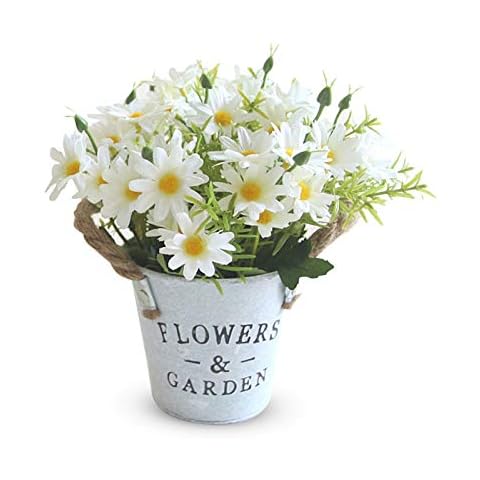 Hwtcjx Artificial Flowers with Vintage Metal Pot Cover