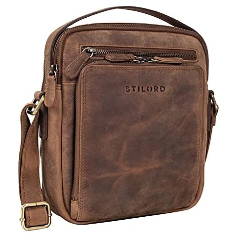 STILORD 'Ilkay' Mens Small Shoulder Bag Leather Vintage Handbag Messenger Bag for Tablet iPad 9.7 Inch A5 Documents Cross Body Bag in Genuine Leather, Colour:Middle Brown Cover