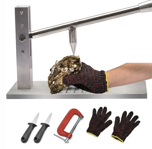 Oyster Shucker Tool Set, Oyster Clam Opener Machine, Adjustable Coconut Opener Tool, Stainless Steel Oyster Shucker, Shucking Knife Tool Set with 2 Knives & Gloves & G-clip