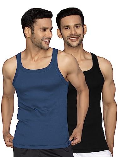 Image of XYXX Men's 100% Cotton Ribbed Regular Fit Solid Square Neck Vest | Anti Bacterial Finish, Racer Back Baniyan for Man, Tag Free Comfort Man's Inner