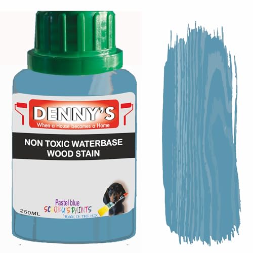 Non-Toxic Water-Based Wood Stain – Fast Drying – 179 Colours – For Furniture, Doors, Floors, Skirting, Crafts & Interior Wood – Sponge or Roller Application (Pastel blue, 250ML bottle)