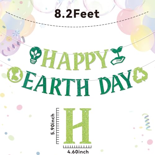 Happy Earth Day Banner - Earth Party Decor, Environmental Protection Earth Day School Classroom Party Decorations Green Glitter