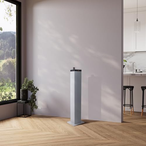Image of GOgroove Bluetooth Tower Speaker with Subwoofer Built in - Floorstanding Home Speaker with Powerful Bass and Dual Drivers, 120W Peak Power, MP3 3.5mm Aux, USB 2.0 Port Flash Drive, FM Radio (White)