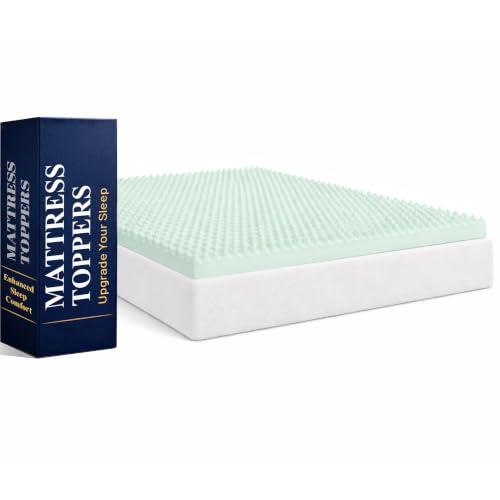 Greaton 1-Inch Convoluted High Density Foam Mattress Topper CertiPUR-US Certified for Superior Comfort and Support Queen Green