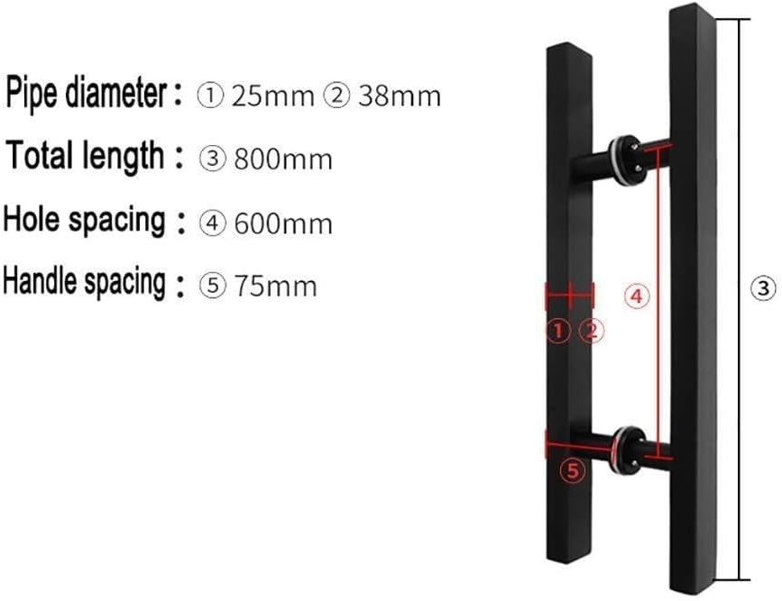 Black Heavy Duty Stainless Steel Square Tube Commercial Push-Pull Door Handle/Glass Door Handle/Barn Door Pull Handle - 6 Sizes(800 * 600mm)