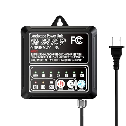 24V 120W Low Voltage Landscape Transformer with Timer and Photocell Eensor, 120V AC to 24V DC...