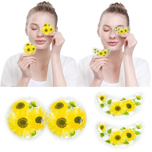 Image of 4PCS Gel Eye Ice Pack Set, Cold & Hot Compress, Reusable Cooling Gel Pads for Strain Relief, Swelling, Dark Circles, Redness, Puffy Eyes, Surgery Recovery(4 Yellow flowers)