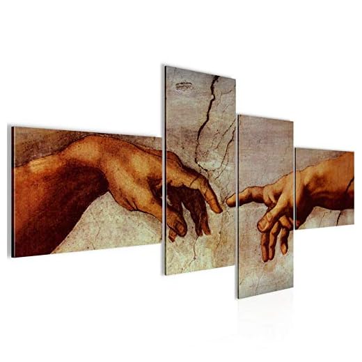 Runa Art Creación De Adam Michelangelo Cuadro Moderno - 100% Made In Germany - Manos Creación De Adán 4 Piezas 700142a