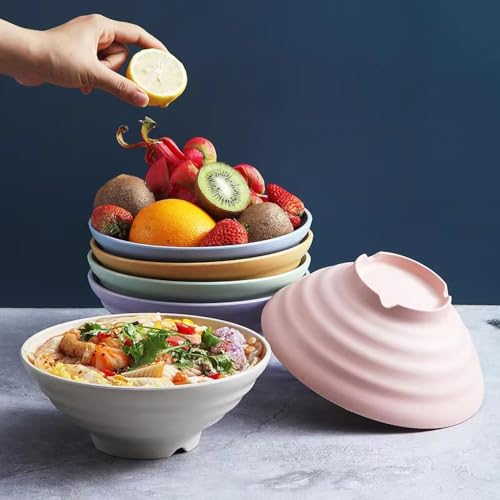 Image of Wheat Straw Salad Bowls Set (900ml) - Large Microwave Safe, Unbreakable & Stackable Bowls for Salad, Pasta, Soup, Ramen - BPA-Free, Eco-Friendly, Lightweight Serving Bowls for Kitchen (6, Blue)