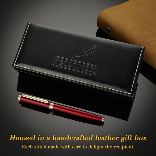 Image of BEILUNER Red Fountain Pen,Stunning Luxury Pens with 24K Gold Finish, Gorgeous 24K Gilded Nib(Fine), Trustworthy Pen Gift for Men&Women -Ink Converter-Elegant,Graduation,Office,Nice Pen for Writing