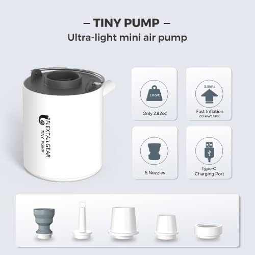FLEXTAILGEAR TINY PUMP Portable Air Pump Ultra-mini Air Pump with 1300mAh Battery USB Rechargeable to Inflate Deflate for Pool Floats Air Bed Air Mattress Swimming Ring Vacuum storage bags