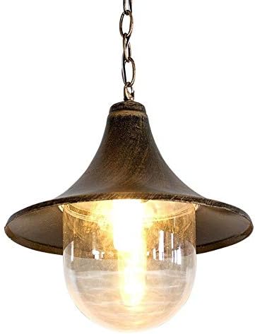 Antique Aluminum Metal External Ceiling Lamp European Waterproof Glass Lantern Outdoor Barn Horn Hanging Light Droplight E27 Balcony Pavilion Villa Patio Chandelier/Black