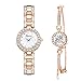 Clastyle Set Damenuhren und Armreif Perlmutt Strass Armbanduhren für Damen Glänzender Edelstahlband, Roségold