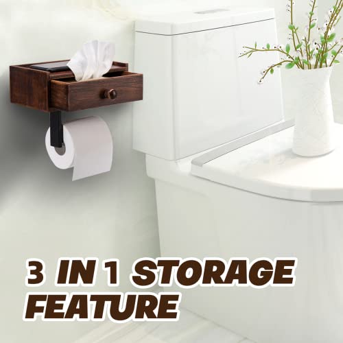 Roykoota Toilet Paper Holder With Storage, Rustic Farmhouse Toilet Paper Holder With Shelf, Toilet Paper Holder Wall Mount, Rustic Country Bathroom Decor, Keep Wipes Hidden Out Of Sight (Rustic Brown) #TOP6