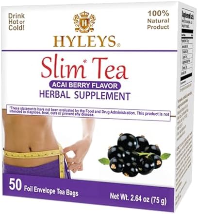 Hyleys Slim Tea Acai Berry, Detox Tea for Weight Loss, 50 Tea Bags (6 Pack)