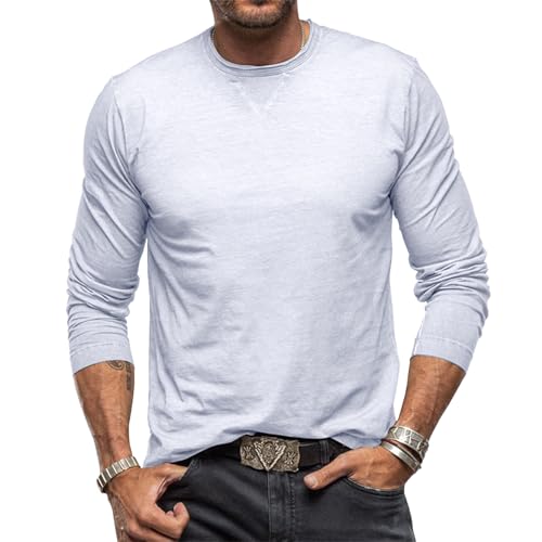 Men's T-Shirts Long Sleeve Casual Classic Tee Cotton Crew Neck Lightweight Fashion Casual Tshirts White M