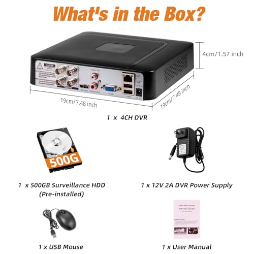 4 Channel CCTV Surveillance DVR with 500G HDD, 4 Ch 5MP H.265+ DVR Video Recorder for Analog/XVI/CVBS/AHD/TVI/IP Cameras, DVR for Security Camera Home Surveillance System, Mobile APP & PC Remote - Image 6