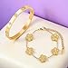 18K Gold Plated Clover Bracelet and Bangle Set for Women | Lucky Bracelet Flower Link Adjustable Chain & Crystal Cuff | Jewelry Gift Set For Woman