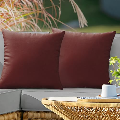 VAKADO Outdoor Waterproof Throw Pillow Covers 24X24 Set of 2 Decorative WineRed Patio Furniture Cushion Cases Outside Decor for Couch Garden Bench Porch