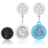 2 Stück Krankenschwester Taschenuhr, Digitale zum Aufhängen Silikon-Clip auf Einziehbarer, Leuchtender Krankenpflegeuhr mit Niedlichem Blumenmuster für Krankenschwestern, Ärzte, Studenten (Weiß, Blau)