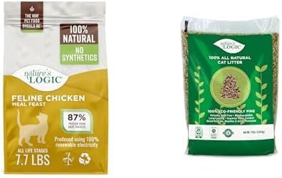 NATURE'S LOGIC Feline Chicken Meal Feast Cat Food, 15.4lbs & Natural Pine Pellet Cat Litter, 12lbs