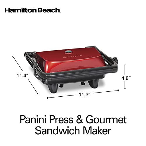 Hamilton Beach Electric Panini Press Grill with Locking Lid, Opens 180 Degrees for Any Sandwich Thickness, Nonstick 8" X 10" Grids, Red (25462Z) - image 8