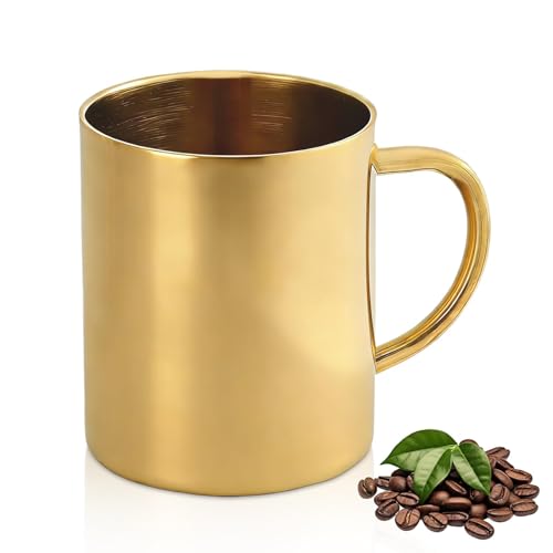 14Oz Double Walled Insulated Coffee Tumbler - Stainless Steel Vacuum Cup for Home, Office, Travel, Outdoor, Camping - Gold