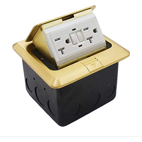 PETSPLY Pop-up Brass Floor Electrical Outlet - Countertop Box 20A 125V with GFCI Receptacle Electric Outlets - Square Brass Cover Plates Cover