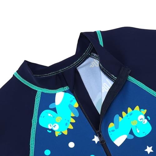 Image of HUAANIUE Toddler Boy Swimsuit Rashguard One-Piece Swimwear 0-6 Years | UPF 50+ sun protection, front zipper with chin guard, 4-way stretch quick-dry fabric, flatlock seams anti-chafing