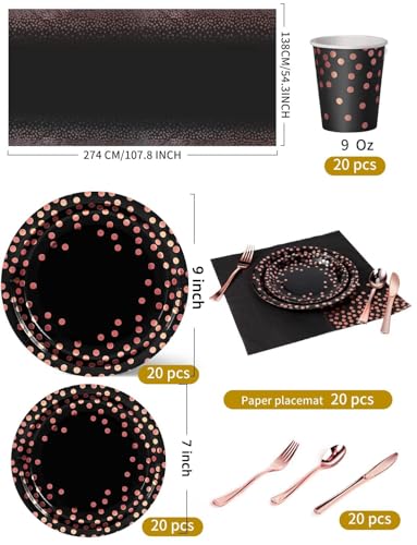 Image of Nkaiso 141Pcs Black Rose Gold Paper Plates and Napkins Party Supplies for20