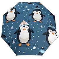 Cute Penguin Folding Auto Open Close Umbrella Snow Windproof Compact Travel Umbrella For Rain And Shine Portable for Women Men