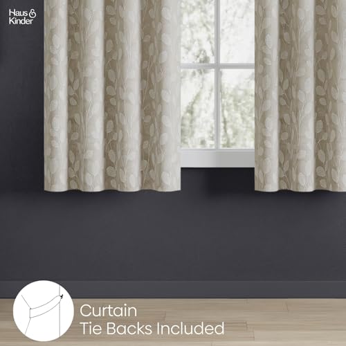 Image of haus & kinder Jacquard Window Curtains 5 Feet Long Pack of 2 Window Curtains, 5 Feet Curtains for Window (Lunar Leaf, Stone Floral Nature Design 130x152 CM)