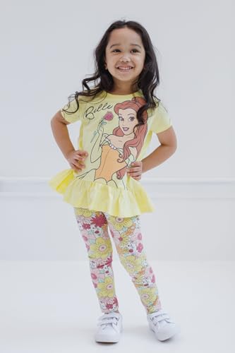 Image of Disney Princess Girls' 2-Piece T-Shirt and Leggings Set Toddler to Big Kid | 2-Piece Coordinated Set, Elastic Waistband Leggings, Breathable Cotton Fabric