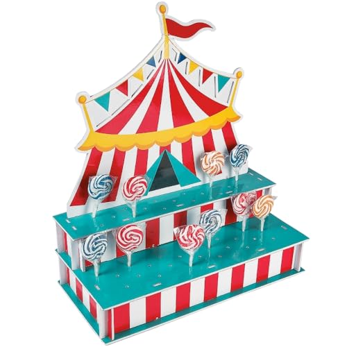 Fun Express Circus Tent Shaped Lollipop Stand - Premium Foam Construction Holds 48 Suckers | 18 Inches Tall Carnival Party Decorations for Birthday Parties, School Events & VBS Vacation Bible School