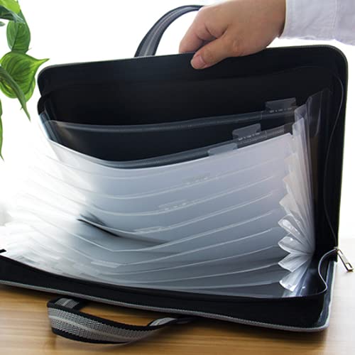 Cartella espandibile Cartella for ufficio in tela e pelle 12 strati Portafoglio espandibile Document Organizer File Folde A4 36x28cm Borsa di grande capacità