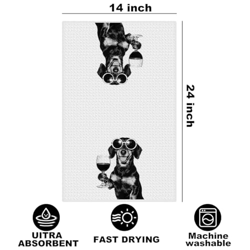 Image of Funny Dachshund Wine Kitchen Towels with Wine Bottle Stopper 24x14 Inch, Dachshund Gifts Reusable Dish Towels for Kitchen Bars Decor, Weiner Dog Gifts for Women Men Christmas Birthday Gift