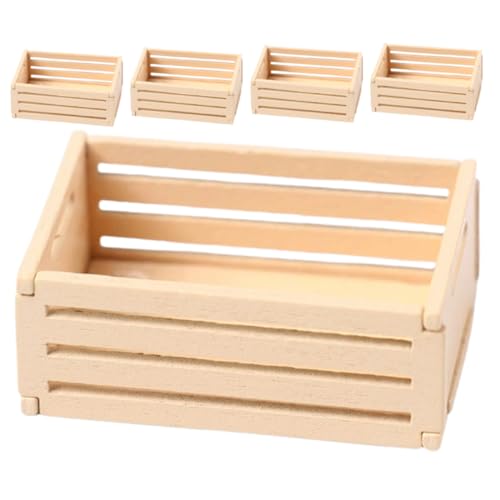 DOITOOL Dollhouse Miniature Baskets Set 5pcs Handmade Wood Storage Crates for Tiny House Decorations
