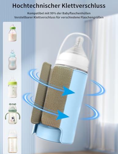 Flaschenwärmer Baby, Babyflaschenwärmer mit 8000mAh Akku, 6 Temperaturstufen 38-50℃, LED-Anzeige & Nachtlicht, Tragbarer Flaschenwärmer Baby USB-Ladefunktion für Unterwegs und Zuhause(Blau)