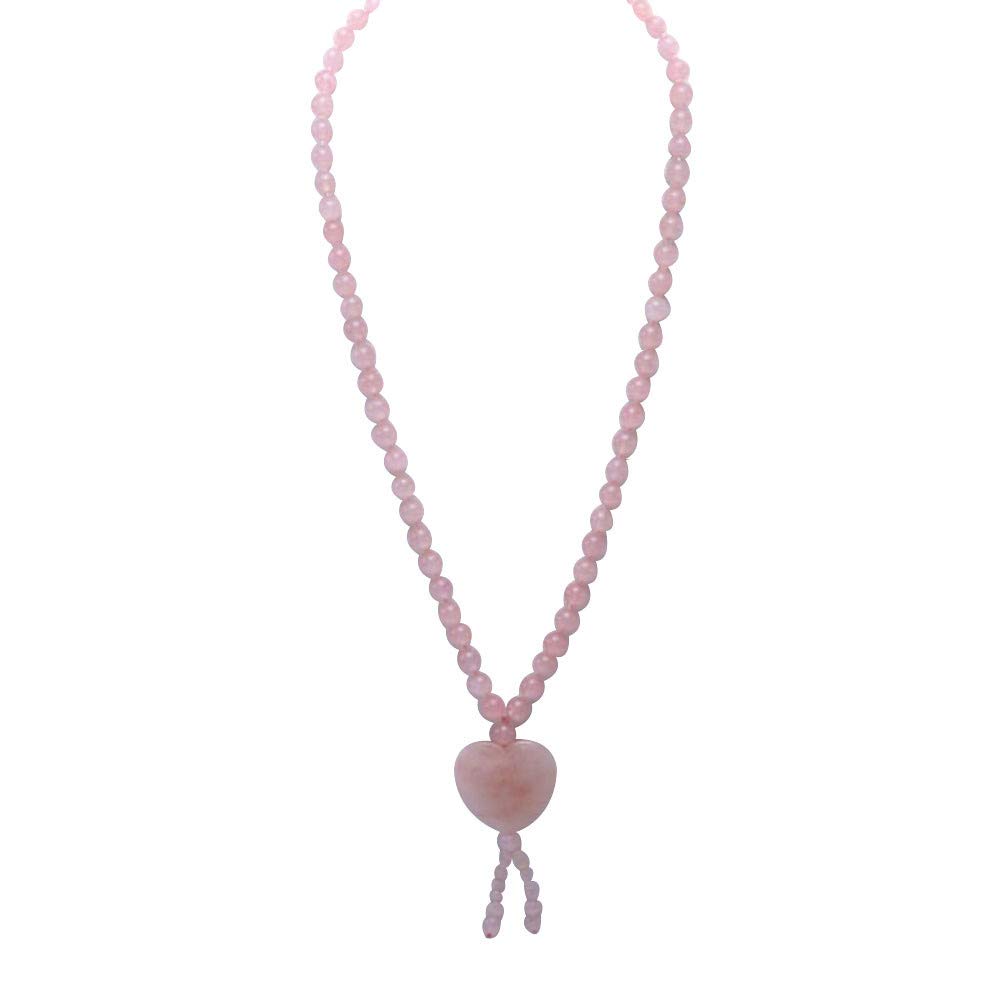 Collar de cuentas redondas de cuarzo rosa de 8 mm con colgante de 25 pulgadas