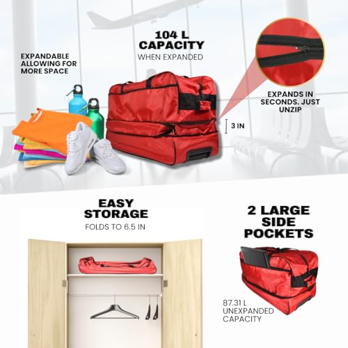 Generic Duffle bag expandable foldable with wheels black, Red, Dfl11233