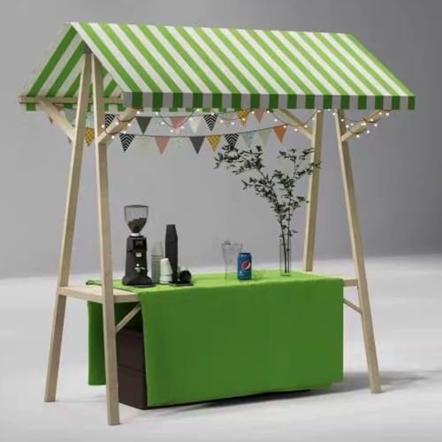 Market Stall Frame Carts, Foldable Outdoor Vendor Stand with Canopy, Multi-Purpose Floor Wood Street Food Wagon for Retail Kiosks Events Festivals Trade Shows(Green Stripe+Solid,47.2in)