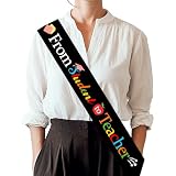 From Student To Teacher Sash Black Satin Future Teacher Graduate Sash Diploma Cap Congrats Teachers Graduation Party Decorations for Class of 2026 Graduation Party Supplies 160x9.5cm