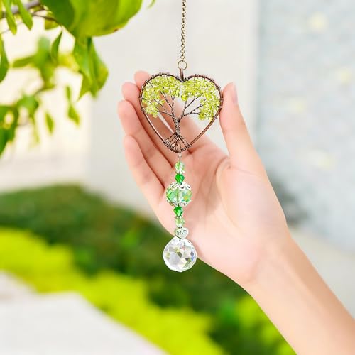 Image of Green Tree of Life Crystal Suncatcher Car Rear View Mirror Charm Decor