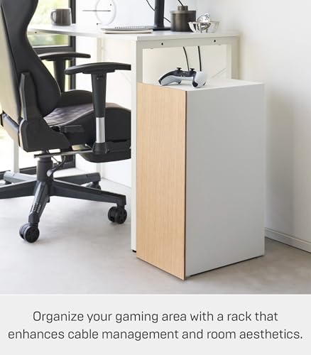 Yamazaki 2109 TOWER Spielekonsolen-Organizer, weiß, Stahl/Holz/Magnet/Silikon, minimalistisch, 24.7 x 36.5 x 60.3 cm