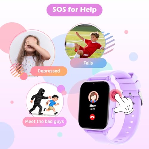Image of 4G Kids Smart Watch with GPS Tracker, Video Call & Texting, Smart Watch for Kids with SIM Card, SOS, School Mode, HD Camera, Pedometer, Kid Watch Gift for Boys Girls Age 4-12, Violet