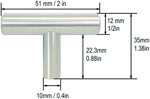 25 Pack Stainless Steel 2" (51mm) Kitchen Cabinet Drawer T Bar Handle Pull Knob 306-2