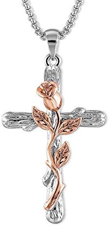 Cross Pendant Necklace for Women Rose Flower Necklace Jewelry for Christmas Birthday Mothers Day Necklace for Women 18 with 2 inches